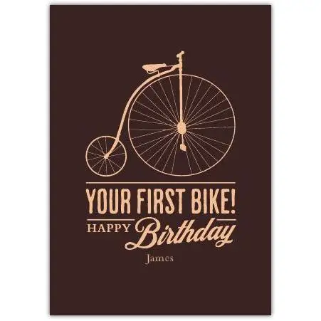 First Bike Birthday Card Personalised Retro Bicycle Design for Children