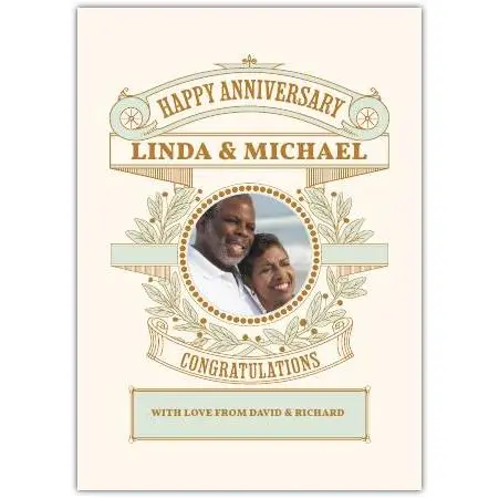 Personalised Happy Anniversary Congratulations Card with Photo and Custom Names