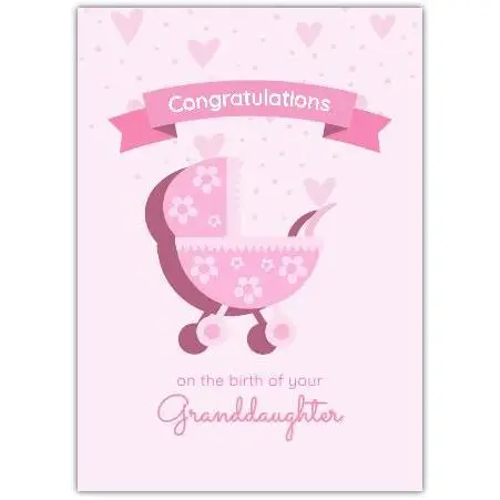 New Baby Pink Pram Greeting Card