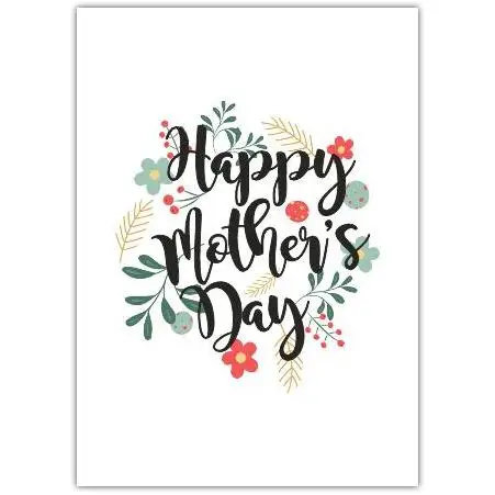 Happy Mothers Day Floral Wreath Greeting Card with Personalised Message Option