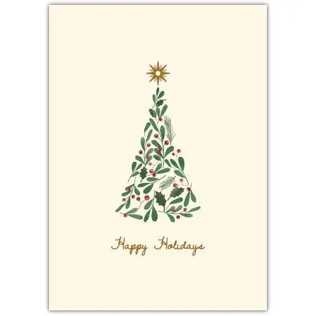 Happy Holidays Green Holly Tree Greeting Card