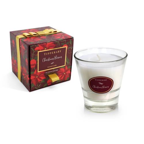 Tipperary Crystal Poinsettia Tumbler Candle - Christmas Berries