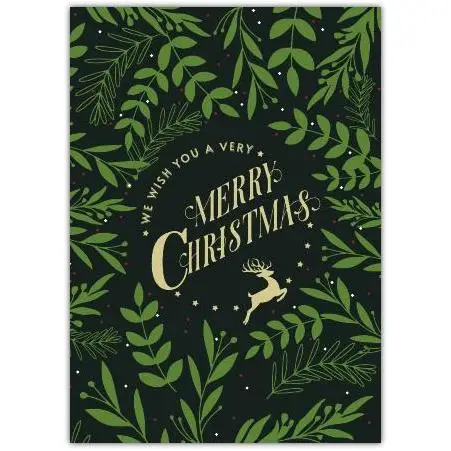 Merry Christmas Reindeer Leaves Greeting Card