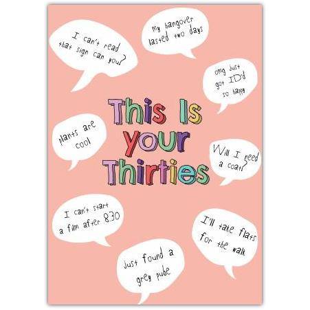 This Is Your Thirties Humorous Orange Birthday Card for 30s Age Milestone