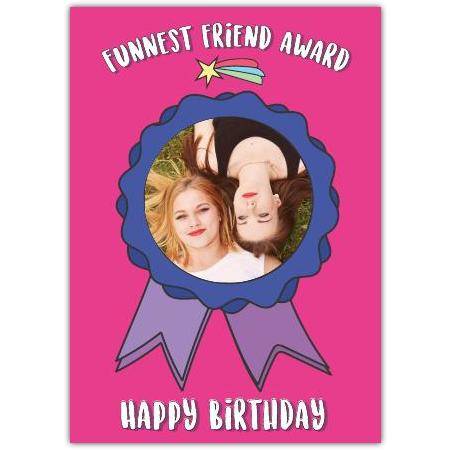 Personalised Funnest Friend Award Birthday Card with Photo Upload Pink Ribbon Design