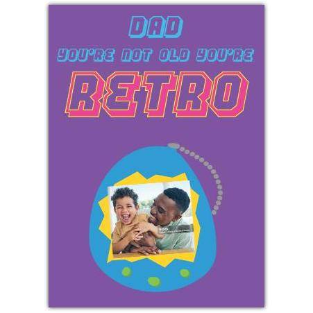 Personalised Retro Style Dad Birthday Card with Photo Insert Purple Design