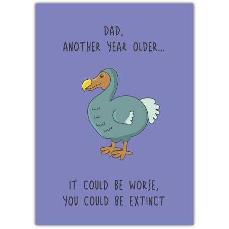 Funny Dad Birthday Card with Dodo Bird Illustration and Humorous Extinct Joke