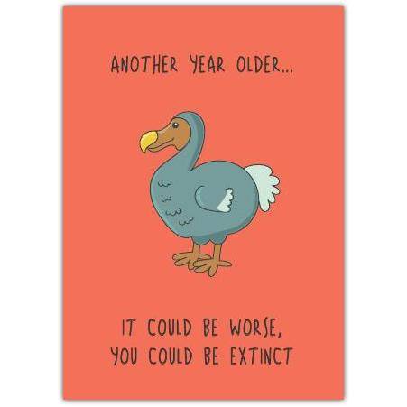 Funny Birthday Card with Dodo Bird Illustration and Humorous Extinct Joke