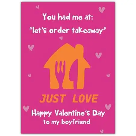 Valentines Day Card for Boyfriend Romantic Takeaway Love Design