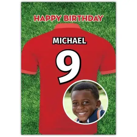 Personalised Football Jersey Birthday Card with Photo and Name Customisation