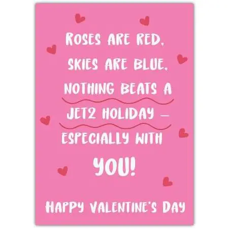 Valentines Day Card with Jet2 Holiday Poem and Heart Design for Couples