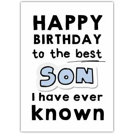 Happy Birthday to the Best Son Card with Bold Typography Design