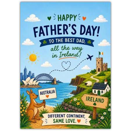 Happy Fathers Day Card From Australia To Ireland With Kangaroo And Castle Design