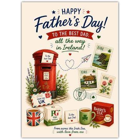 Father's Day Card Best Dad Across UK and Ireland with Tea and Postbox Design