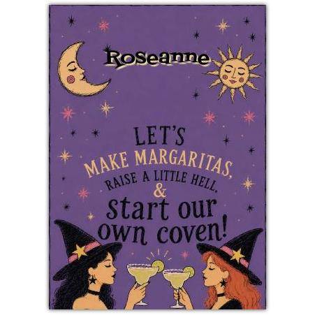 Personalised Halloween Card with Witches Making Margaritas and Fun Coven Quote