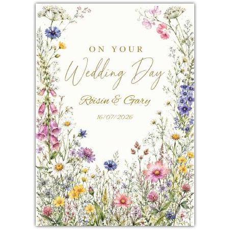 Personalised Irish Wildflowers Wedding Day Card with Custom Names and Date