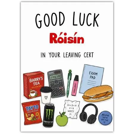 Good Luck Leaving Cert Personalised Card with Study Essentials Design