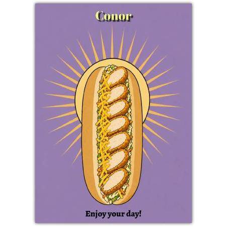 Funny Birthday Card with Chicken Fillet Roll Design Personalised Name Option