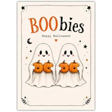 Funny Halloween Boo-bies Ghosts Greeting Card with Pumpkins