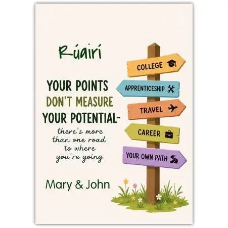 Personalised Leaving Certificate Congratulations Card with Inspirational Career Path Signpost Design