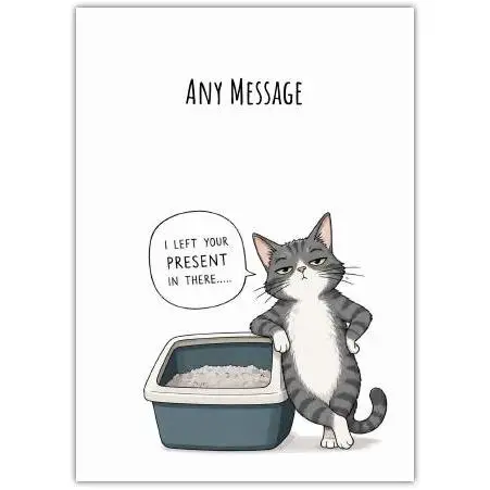 Personalised Funny Cat Card with Humorous Litter Box Design for Any Occasion