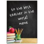 Personalised Best Teacher Chalkboard Appreciation Card with Apple and Books Design