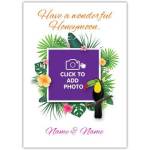 Personalised Tropical Parrot Honeymoon Card with Photo Frame and Custom Names