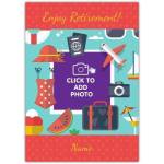 Personalised Holiday Retirement Card with Travel and Summer Icons for Celebration