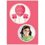 Personalised Pink Balloons Happy Birthday Photo Upload Card with Polka Dot Background