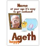 Personalised Humorous Confused Age Happy Birthday Card with Photo and Name Option