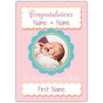 Personalised Pink Christening Card with Photo for Baby Celebration Congratulations