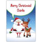 Personalised Merry Christmas Card with Santa and Reindeer Design