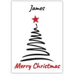 Personalised Minimalist Christmas Tree Card with Red Star and Merry Christmas Greeting