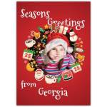 Personalised Seasons Greetings Christmas Photo Card with Festive Decorations and Santa Hat
