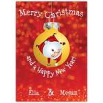 Personalised Merry Christmas Santa Bauble Card with Happy New Year Message