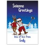Personalised Santa and Reindeer Selfie Seasons Greetings Christmas Card