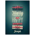 Personalised Merry Christmas and Happy New Year Card with Green Gift Boxes and Red Bows