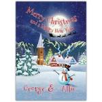 Personalised Snowman and Santa Sleigh Merry Christmas and Happy New Year Card