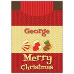 Personalised Merry Christmas Card with Festive Jumper and Stockings Design
