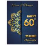 Personalised Diamond 60th Wedding Anniversary Card Blue and Gold Elegant Design