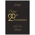 Personalised 20th Wedding Anniversary Card with Gold Rings and Custom Names on Black Background