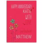 Personalised Husband Wedding Anniversary Card with Floral Design and Custom Names