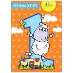 Personalised 1st Birthday Card for Boys with Fun Sheep and Number One Design
