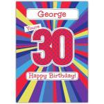 Personalised Retro Style Happy 30th Birthday Card for Him with Custom Name Option
