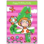Personalised Fairy 4th Birthday Card for Girls with Name and Flowers Design
