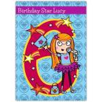 Personalised Birthday Star Girl Singing Age 6 Card for Girls with Name Option