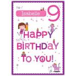 Personalised 9th Birthday Card for Girls Happy Birthday to You with Cute Characters