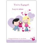 Personalised Cute Cartoon Couple Engagement Congratulations Card with Names