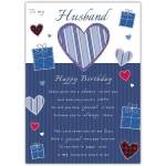 To My Husband Happy Birthday Card with Hearts and Gifts Design Personalised Cover Option