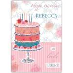Personalised Happy Birthday Cake Card for Lovely Friend with Floral Design